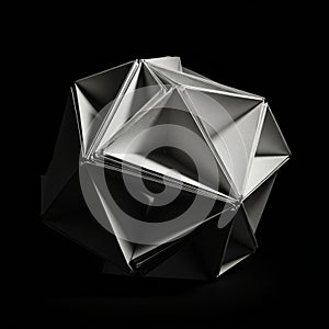 An abstract geometric structure composed of interlocking triangular pyramids,