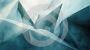Abstract geometric teal and concrete angular shapes forming a structure