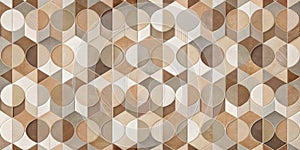 Abstract geometric tile pattern design with earthy tones and textured circles. Generative AI