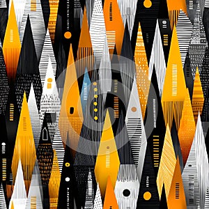 Abstract Geometric Triangle Pattern in Black White Orange and