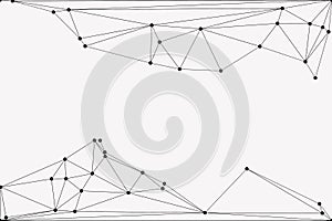 Abstract geometric triangular background with black lines and dots on a light gray surface, digital network connection