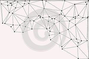 Abstract geometric triangular background with connected black lines and dots on a light gray surface, digital network