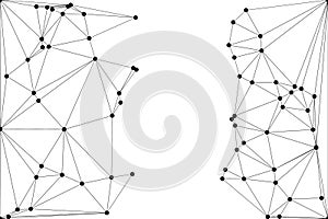 Abstract geometric triangular background with connected black lines and dots on a white surface, digital network concept