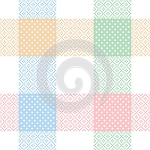 Abstract geometric vector pattern for Easter in pastel colorful blue, pink, green, yellow, white. Seamless buffalo check tartan.