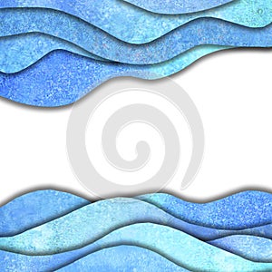 Abstract geometric watercolor blue teal sea waves on white background