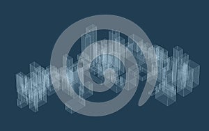 Abstract geometric wireframe in linear style. Matrix cubes pattern background for architectural template design. Schematic design