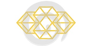 Abstract Geometric Yellow Hexagonal Pattern with Interlocking Shapes and Isometric Optical Illusion Design Elements