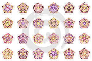 Abstract geometrical floral mosaic pentagon polygon set set
