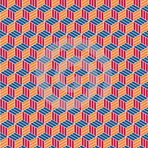 Abstract geometrical hexagonal isometric cubes retro seamless pattern. For fabric, wrapping paper, textile.