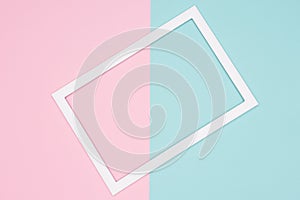 Abstract geometrical pastel blue, teal and pink paper flat lay background. Minimalism, geometry and symmetry template.