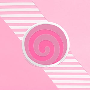 Abstract geometrical pastel pink flat lay background. Minimalism, geometry and symmetry template.