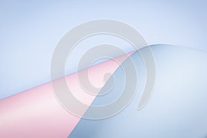 Abstract geometry composition background in pastel blue and pale pink colors with geometric shapes and curved wave lines