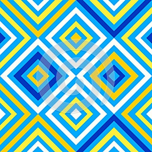 Abstract geometry, crazy colorful lines in blue and yellow colors, diamond shapes geo pattern