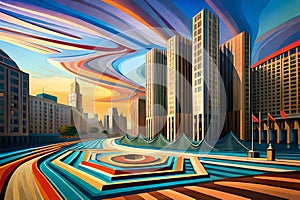 abstract geometry shapes flowing into each other, bright vivid colors, futuristic architectural design and concept