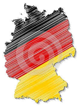 Abstract Germany map with national flag colors & shadow isolated on white background.