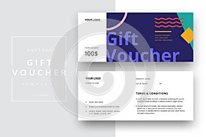 Abstract gift voucher card template. Modern discount coupon or certificate layout with geometric shape pattern. Vector fashion