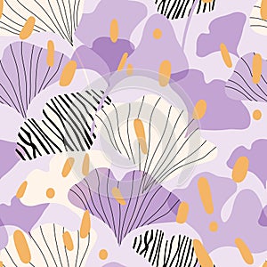 Abstract gingko leaves silhouettes and line art wallpaper
