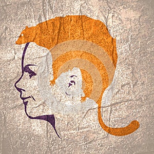 Abstract girl hairstyle. Stone texture. Human and animal