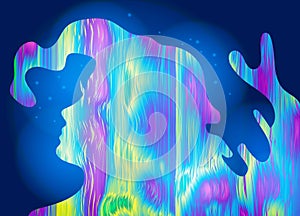 Abstract girl, psychedelic style background. Lucid dream, conscious dream, creative concept. Vector illustration. photo