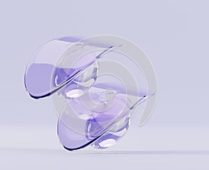 Abstract glass futuristic 3d background. Crystal transparent discs, plates of curve wave geometric shapes with balls