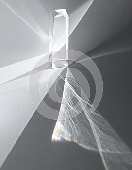 Abstract Glass Prism Light Refraction on White Background