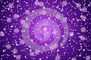 Abstract Glistening Light Rays, Bokeh, Stars and Sparkles in Purple Background