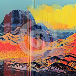 Abstract Glitch Mountain: Hyperrealistic Landscapes In Impressionistic Style