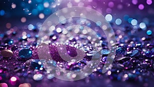 abstract glitter silver, purple, blue lights background. de-focused. banner. Ai Generated