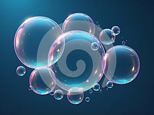 abstract Glittering giant bubble effect glowing light on blue background