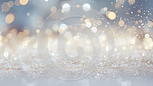 Abstract glittery gold and silver sparkling celebratory background with light bokeh. Perfect backdrop for product shots