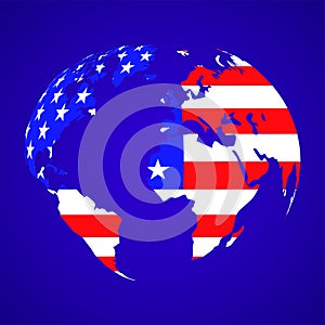 Abstract globe earth with flag United States of America