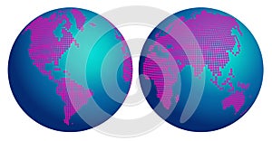 Abstract globe map of the world with pink flower dots