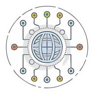 Abstract globe network connection icon representing global connectivity and data transfer