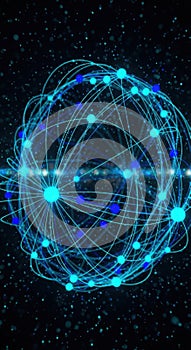 Abstract globe network of digital connections and glowing nodes representing global data flow