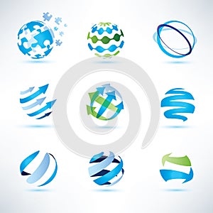 Abstract globe symbol set, communication and technology icons