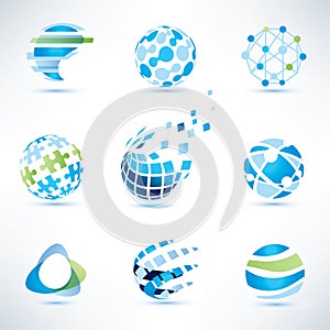 Abstract globe symbol set, communication and technology icons