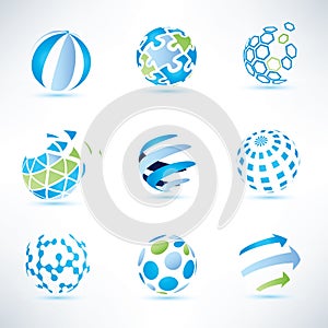 Abstract globe symbol set, communication and technology icons