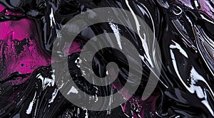 Abstract glossy black paint swirls on a vibrant background