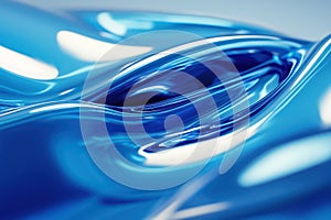 Abstract glossy blue waves with reflections