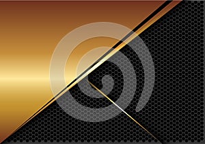 Abstract glossy gold on dark hexagon mesh design modern luxury futuristic background vector