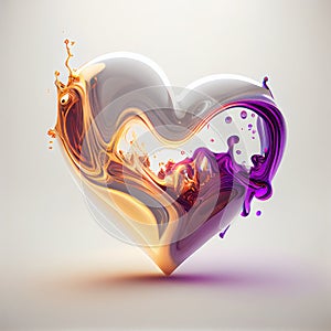 Abstract glossy paint in heart shape - golden and violet colours