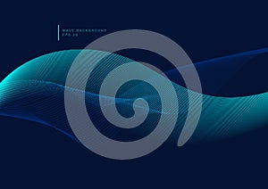 Abstract glow blue wave or wavy lines flowing design element on dark blue background