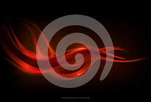 Abstract glow red wave stripe on dark background, fire concept, vector illustration