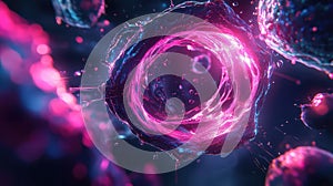 Abstract glowing biological cell structure with neon light