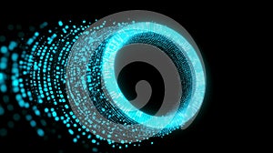Abstract glowing blue digital ring composed of binary code, symbolizing data flow