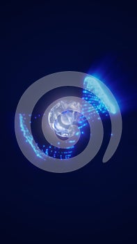 Abstract glowing blue energy sphere with dynamic particle trails, symbolizing futuristic technology, science, and