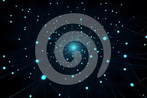 Abstract Glowing Blue Network Connections and Data Grid on a Dark Background