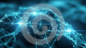 Abstract glowing blue network of interconnected lines and nodes representing data or digital connections