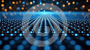 Abstract glowing blue and orange dots creating a mesmerizing, futuristic digital landscape