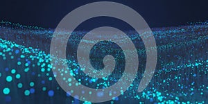 Abstract glowing blue particles forming a digital wave pattern in dark space background
